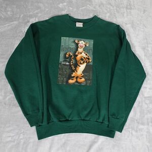 Vintage Disney Tigger Crewneck Sweatshirt Mens M Cartoon Pooh Y2K Green